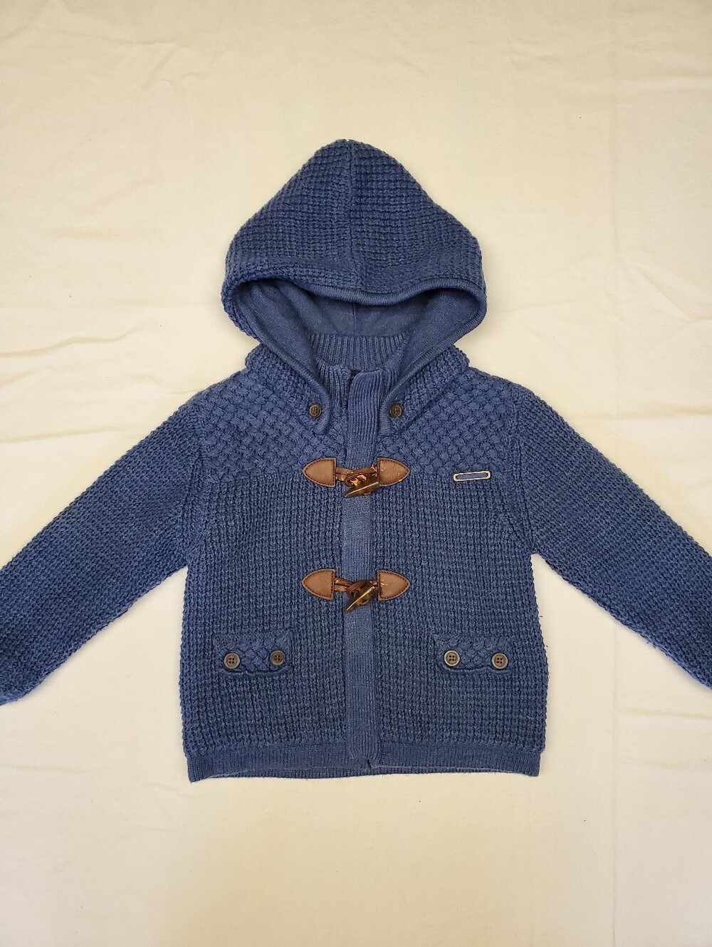 Mayoral Baby Boy Hooded Knit Cardigan 18M Blue Toggle Fleece Lined Jacket